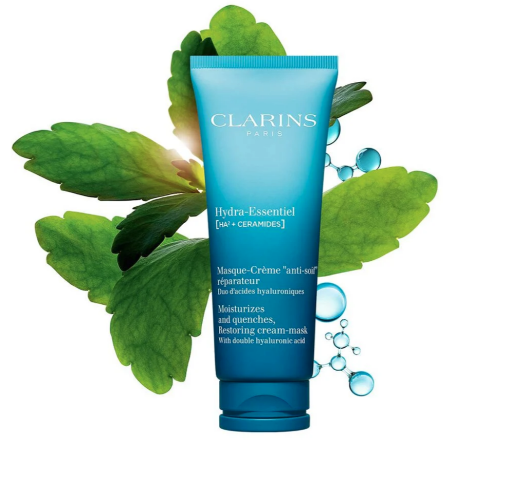 Hydra-Essentiel Mask With Hyaluronic Acid - Nourishing + Hydrating Face Mask by Clarin's skincare routine for summer